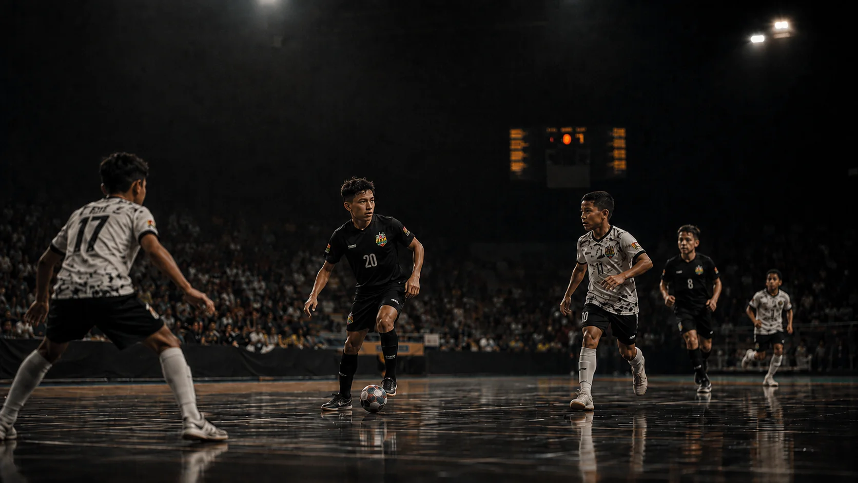 Quadra de futsal lotada durante uma partida da ACAP