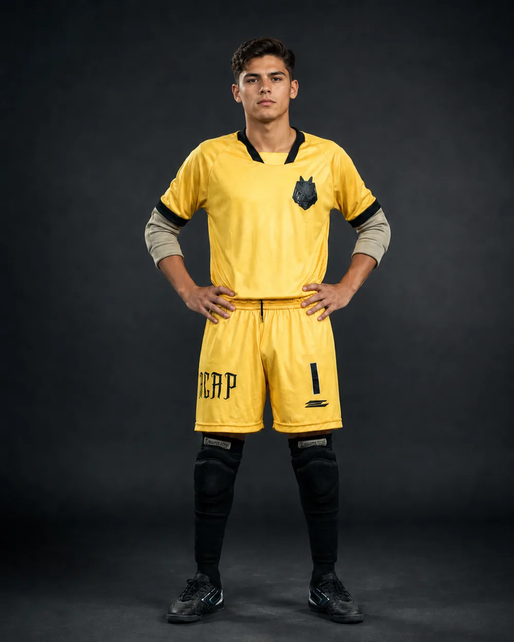Goleiro da ACAP Futsal vestindo o uniforme amarelo de goleiro