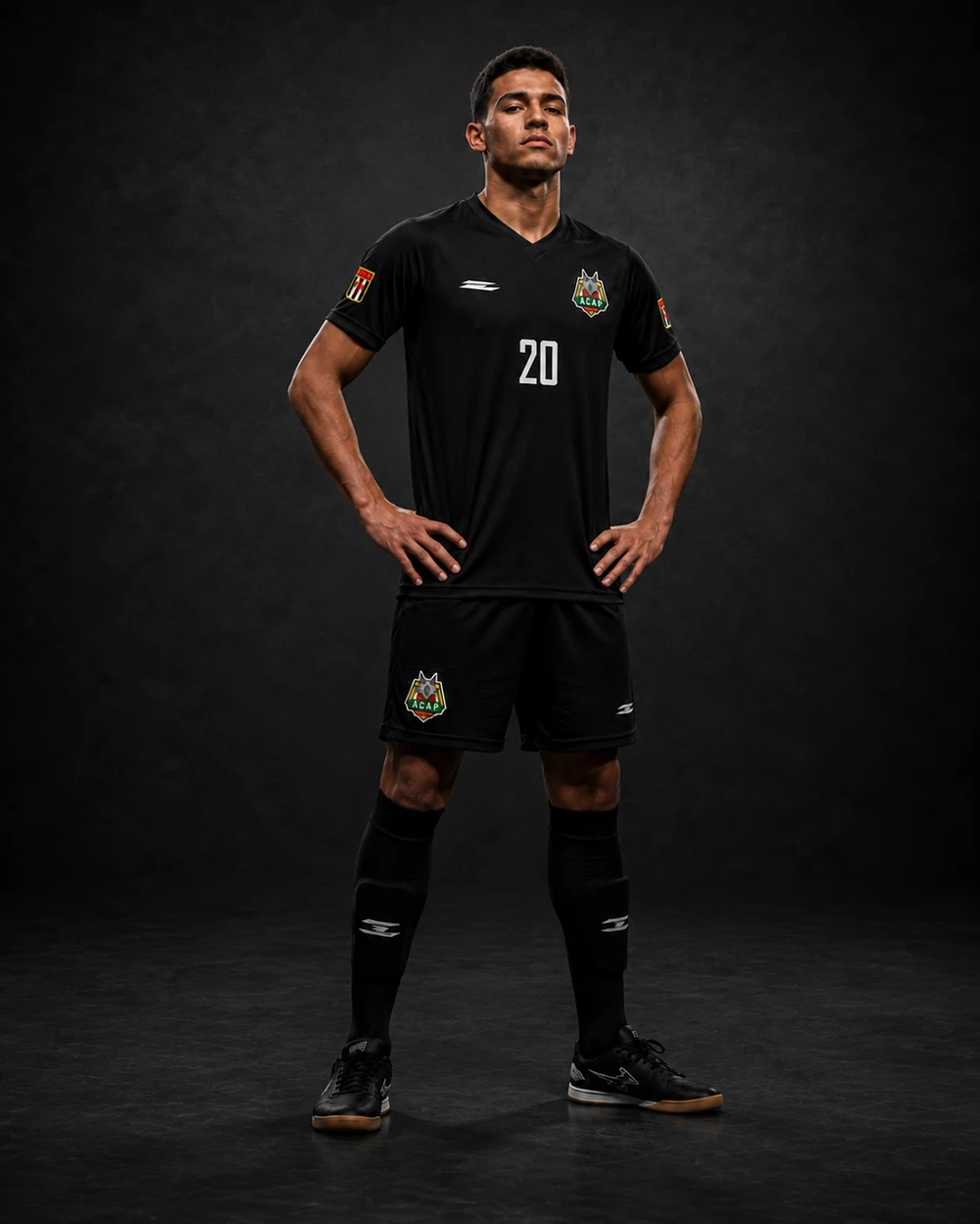 Atleta da ACAP Futsal vestindo o manto de jogo preto